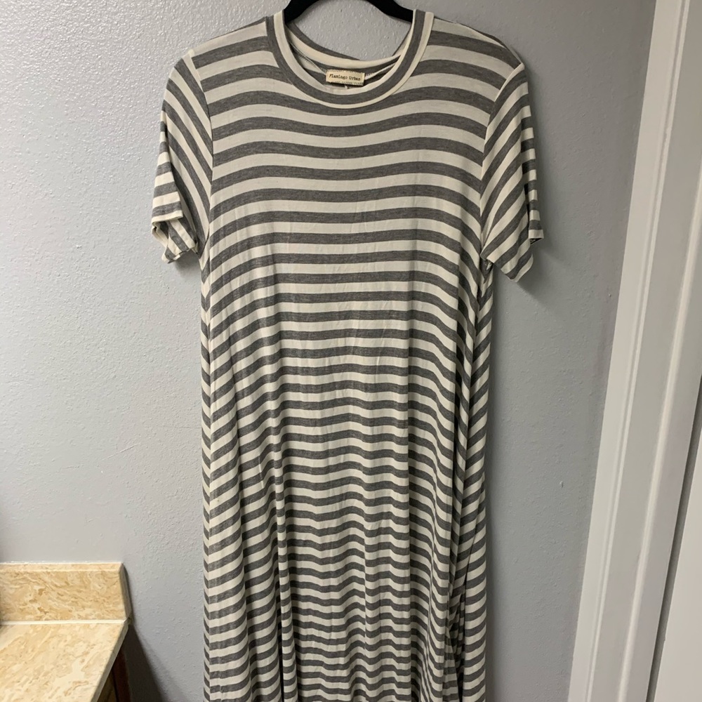 Grey and White Striped Dress